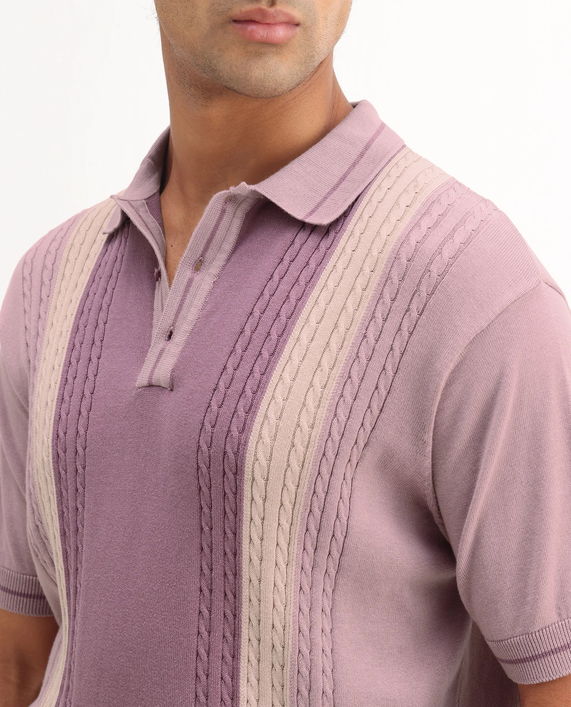 Rare Rabbit Men's Giff Dusky Pink Cotton Textured Regular Fit Half Sleeve Polo