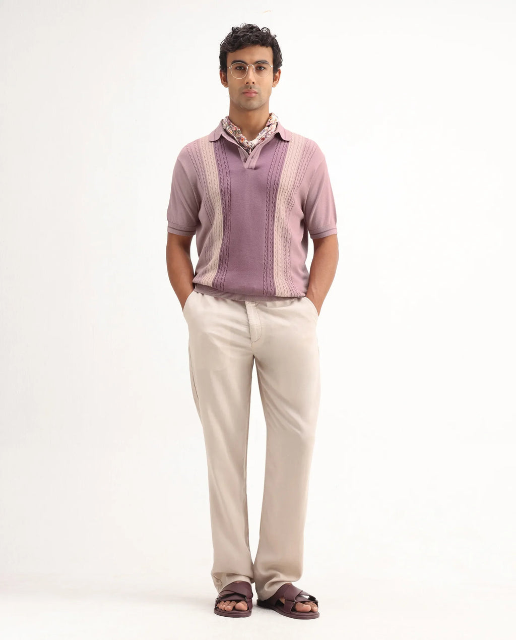 Rare Rabbit Men's Giff Dusky Pink Cotton Textured Regular Fit Half Sleeve Polo