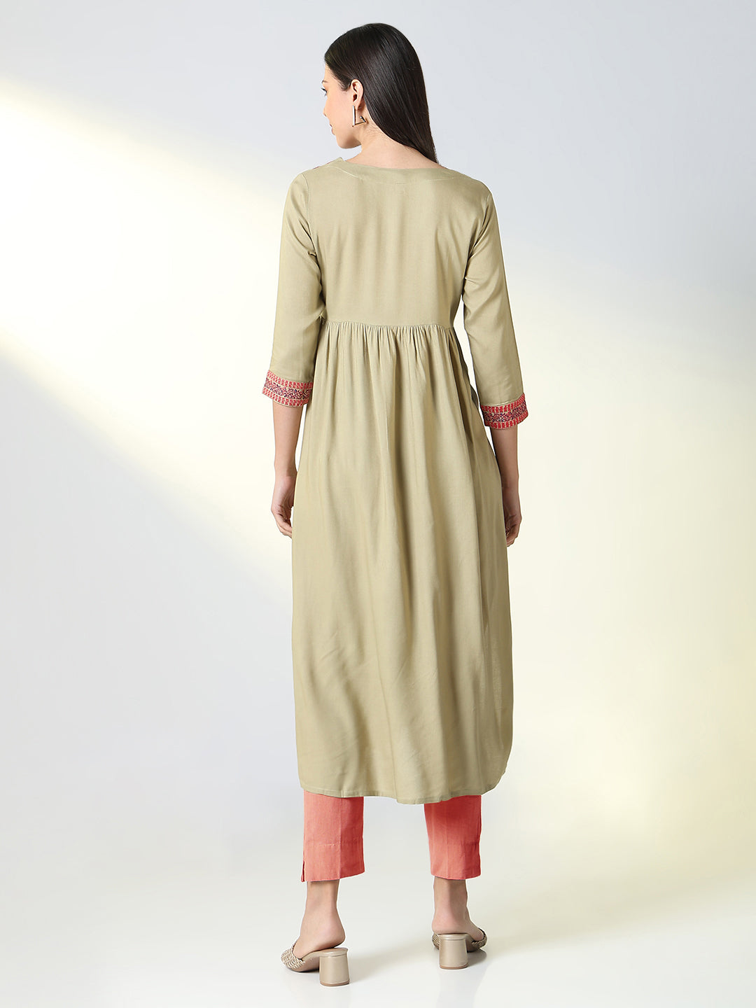 Women's Beige Solid A Line Kurta