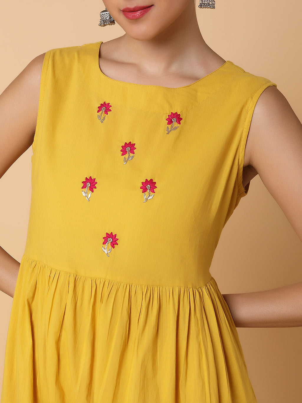 Women's Mustard Embroidered Beaded Anarkali Kurta With Longline Jacket