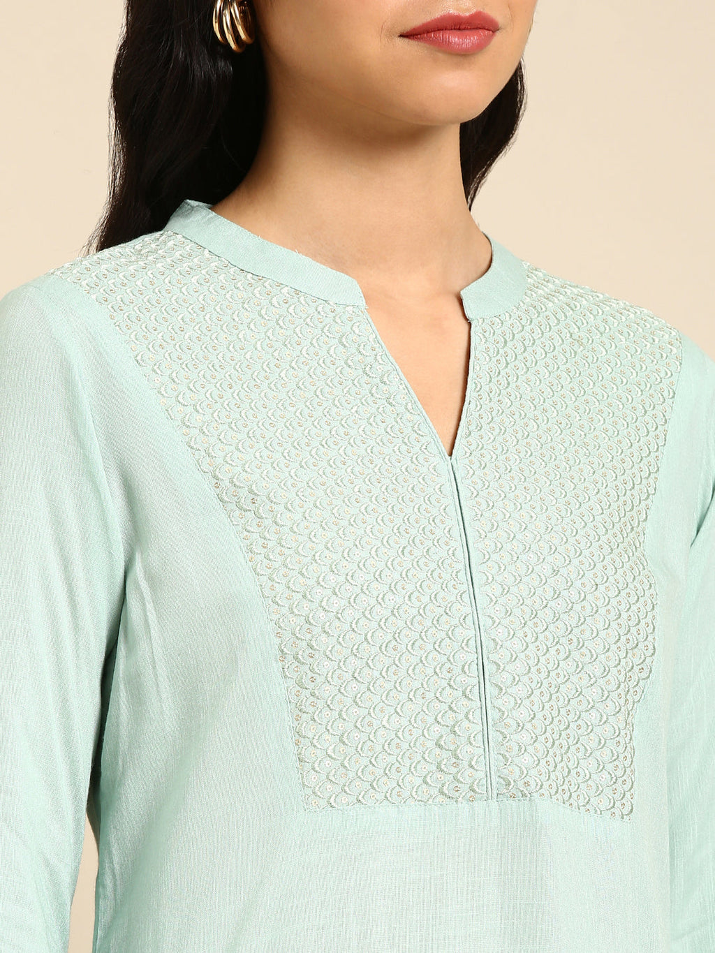 Women's Sea Green Solid Straight Kurta