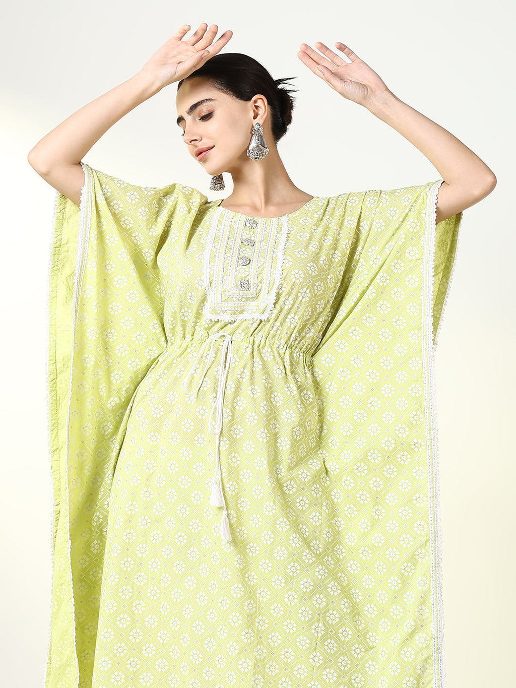 Women's Green Geometric Kaftan Kurta