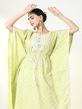 Women's Green Geometric Kaftan Kurta