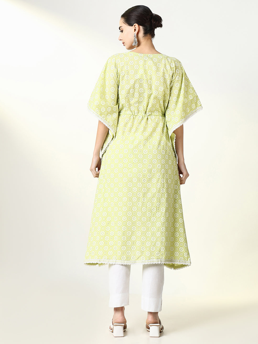 Women's Green Geometric Kaftan Kurta
