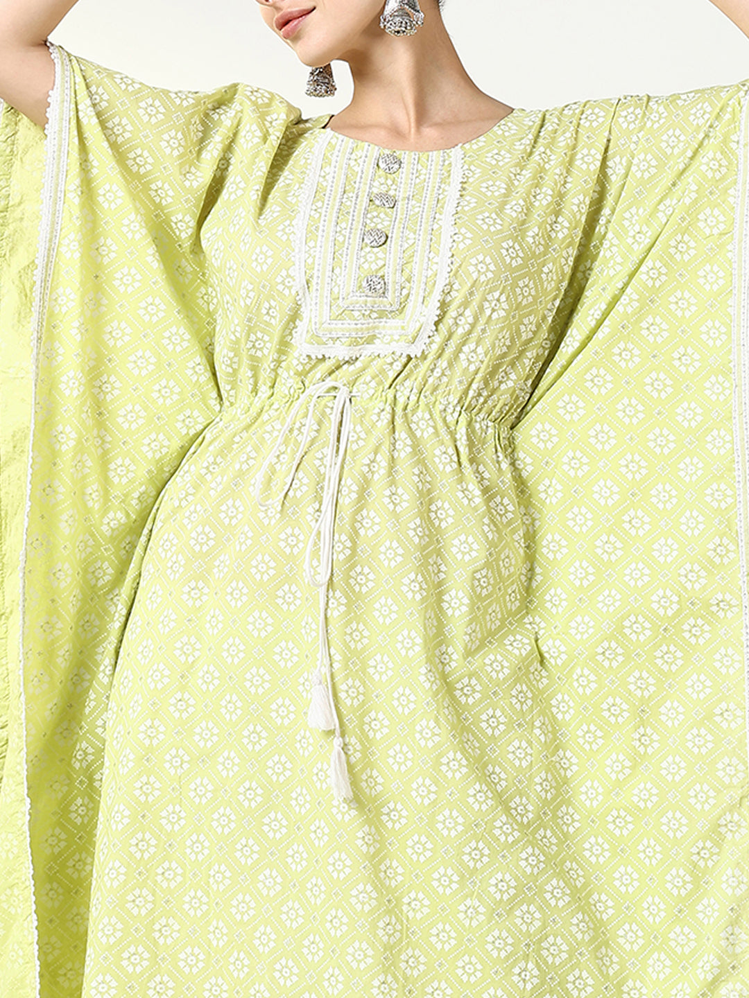 Women's Green Geometric Kaftan Kurta
