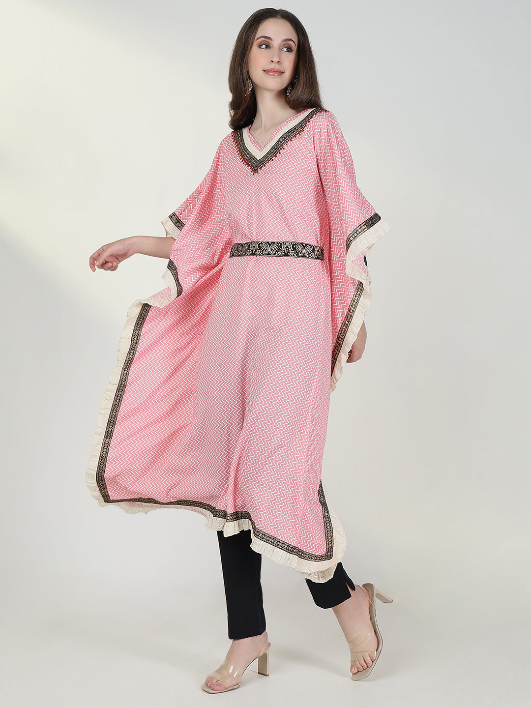 Women's Pink Chevron Kaftan Kurta