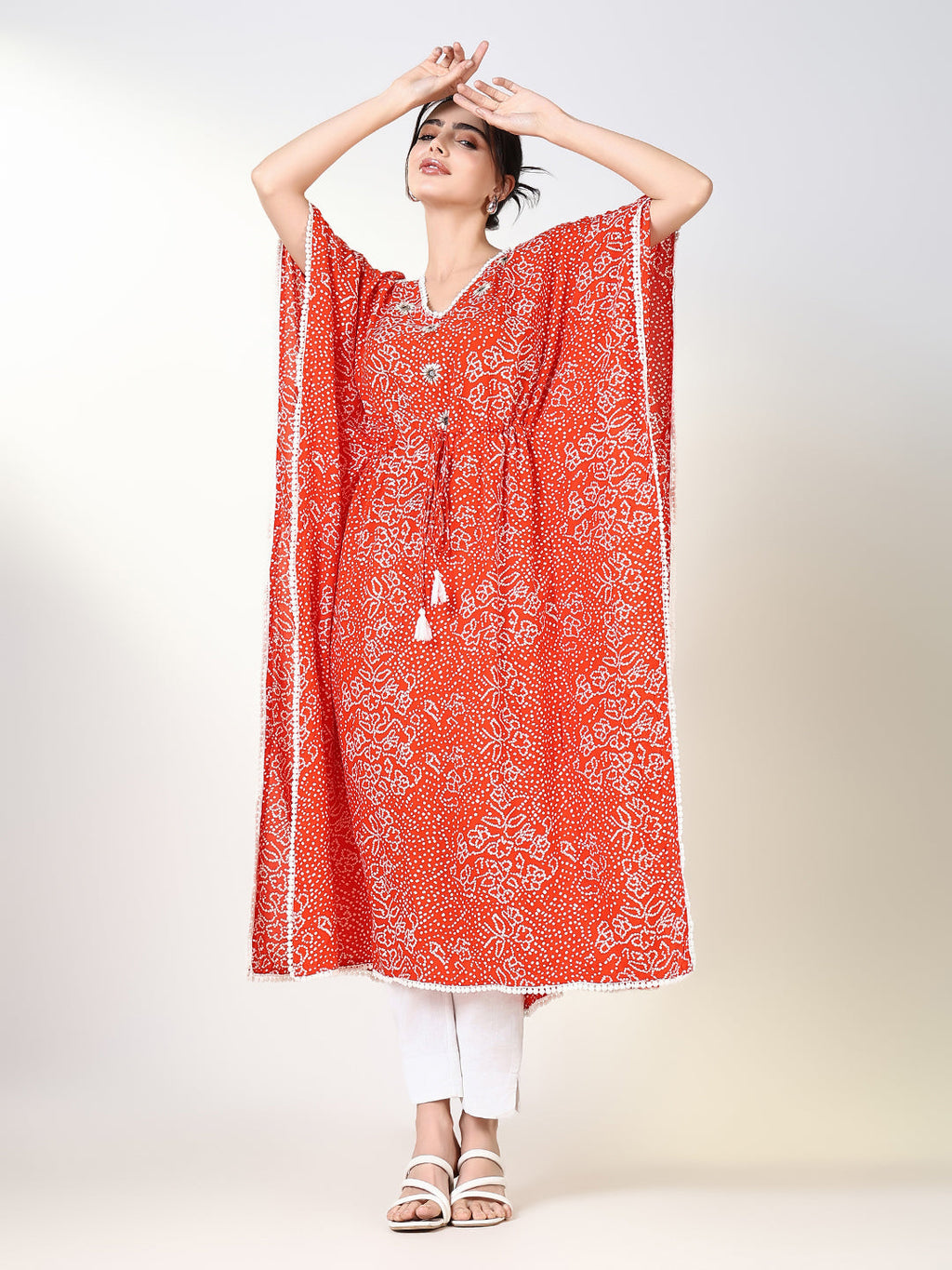 Women's Orange Graphic Kaftan Kurta