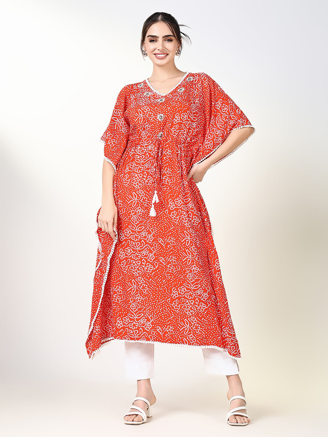 Women's Orange Graphic Kaftan Kurta
