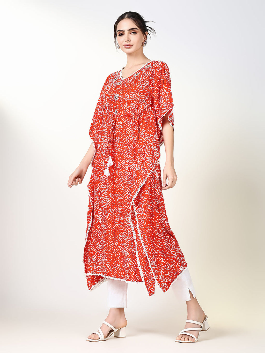 Women's Orange Graphic Kaftan Kurta
