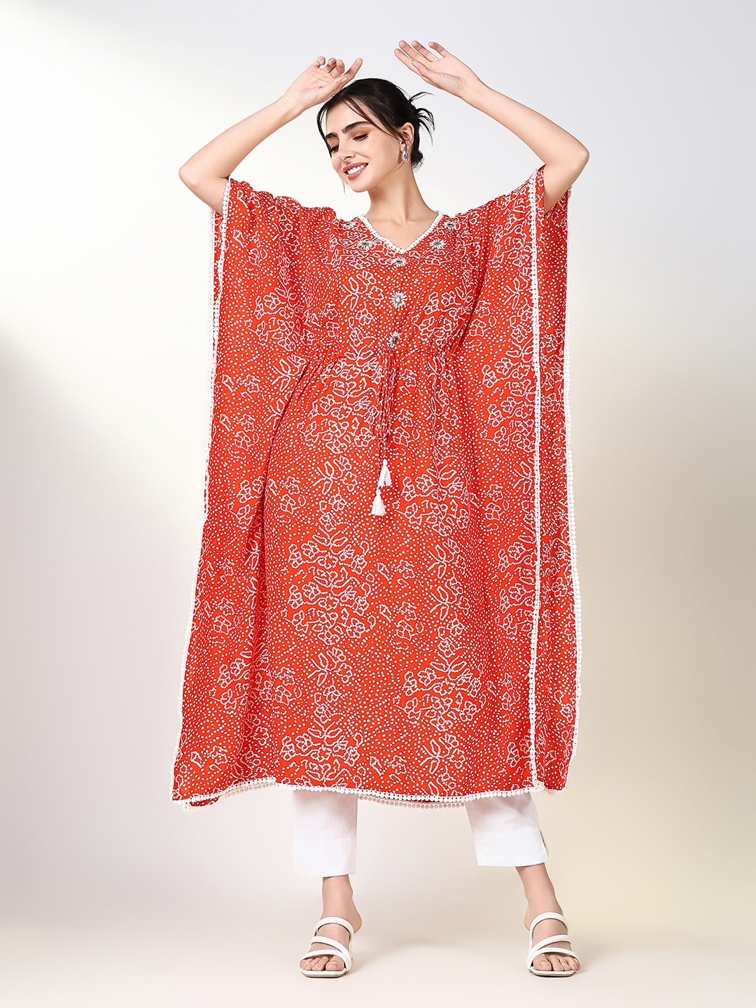 Women's Orange Graphic Kaftan Kurta