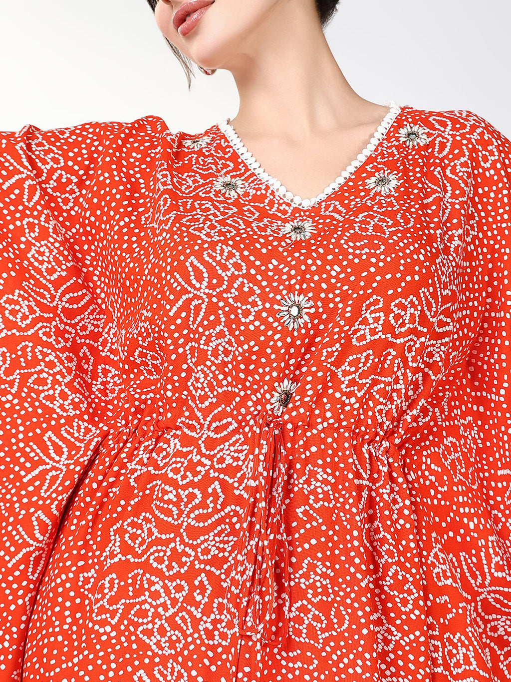 Women's Orange Graphic Kaftan Kurta