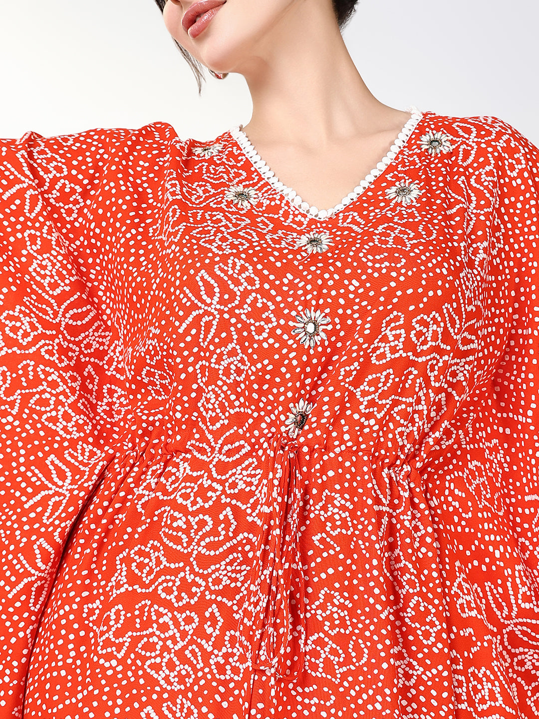 Women's Orange Graphic Kaftan Kurta