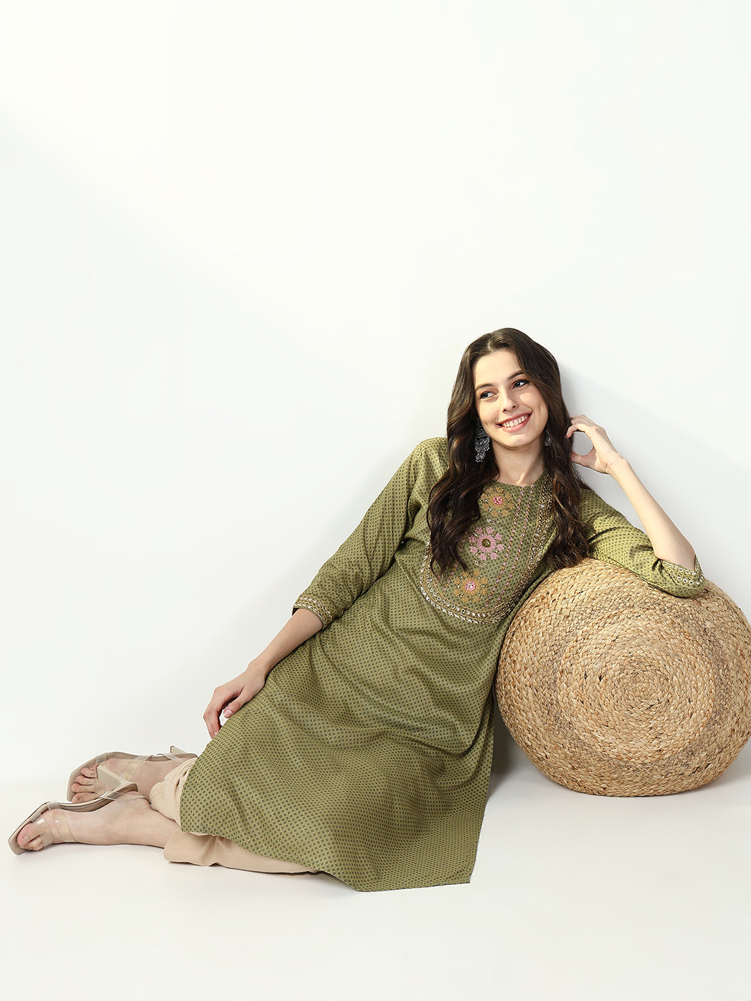 Women's Green Graphic Straight Kurta
