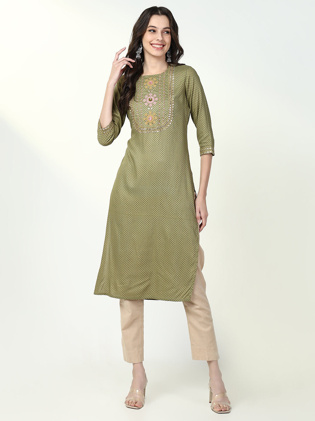 Women's Green Graphic Straight Kurta