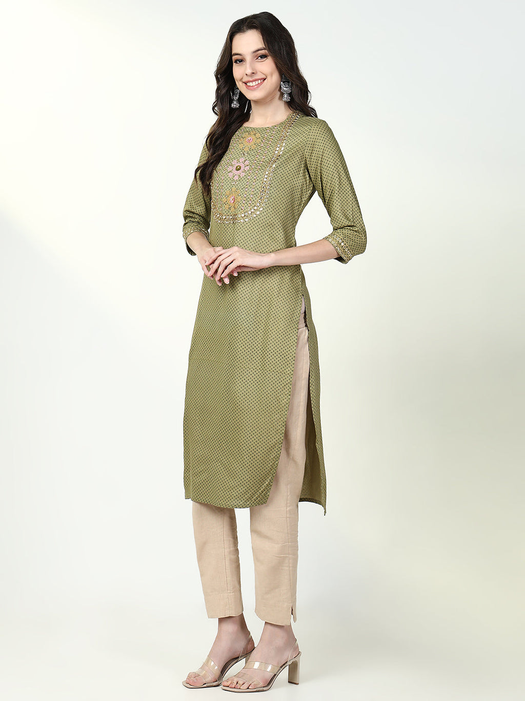 Women's Green Graphic Straight Kurta