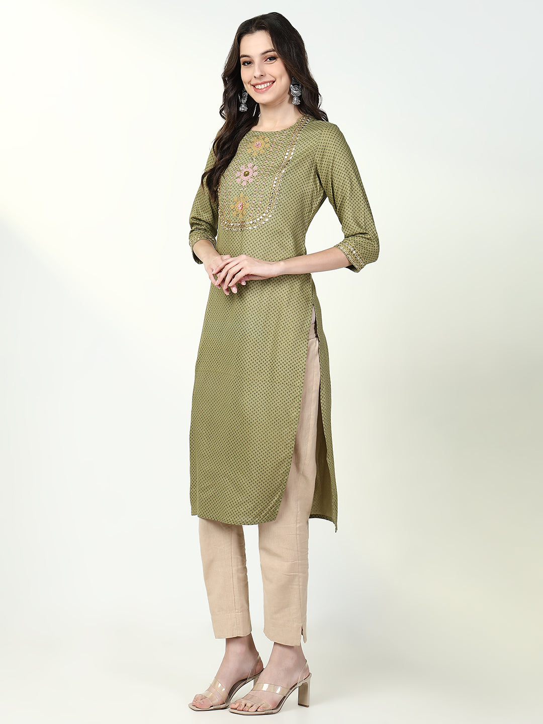 Women's Green Graphic Straight Kurta