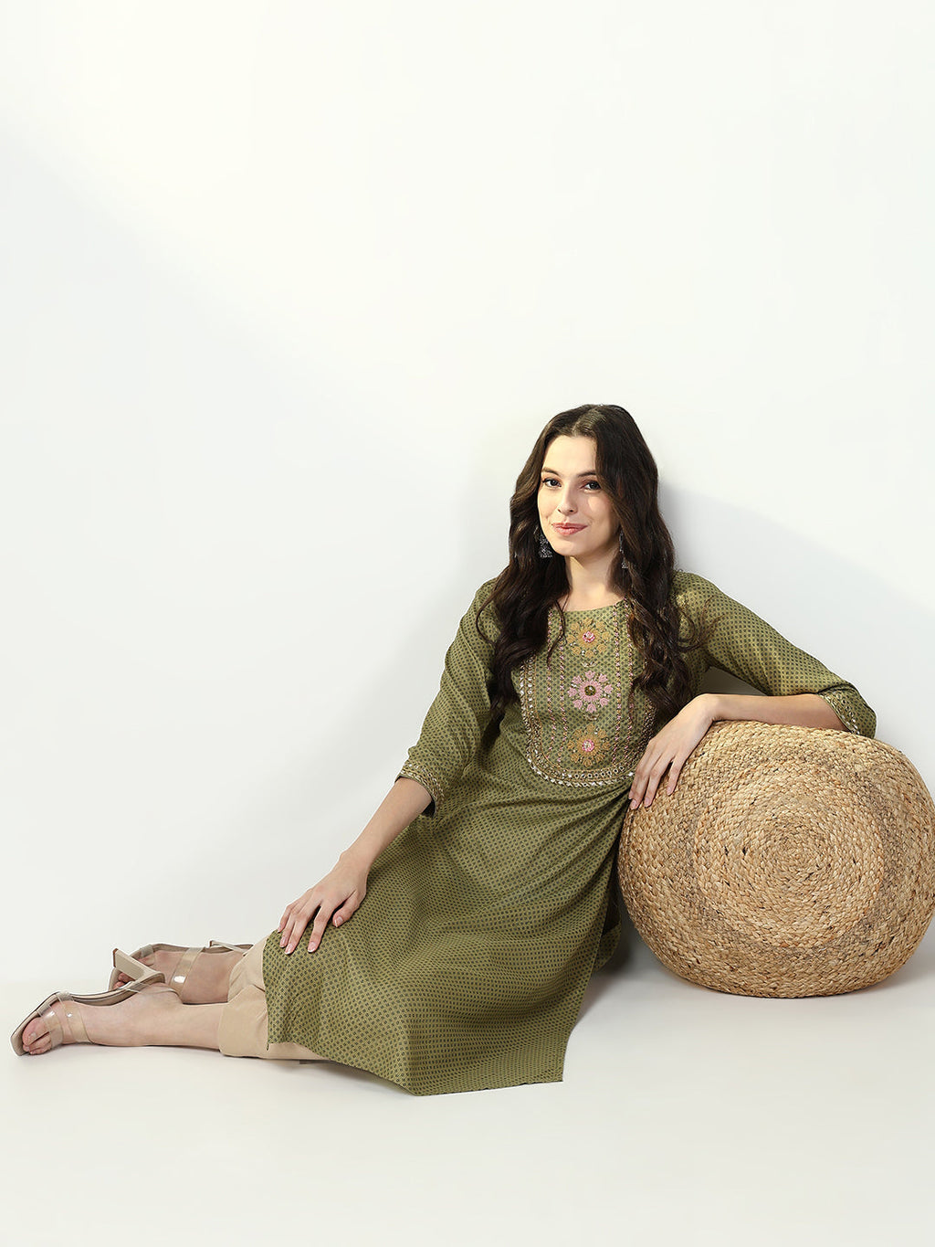 Women's Green Graphic Straight Kurta