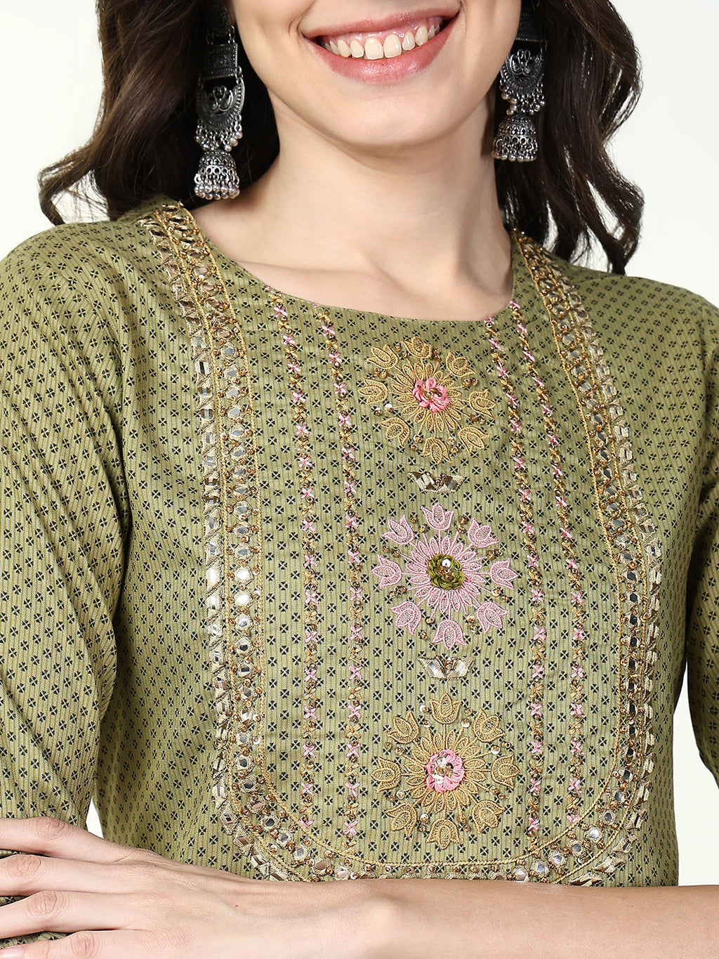 Women's Green Graphic Straight Kurta