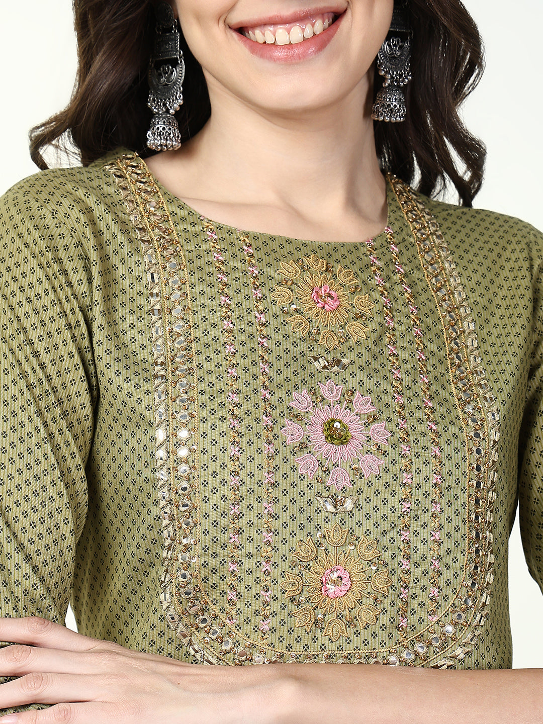 Women's Green Graphic Straight Kurta
