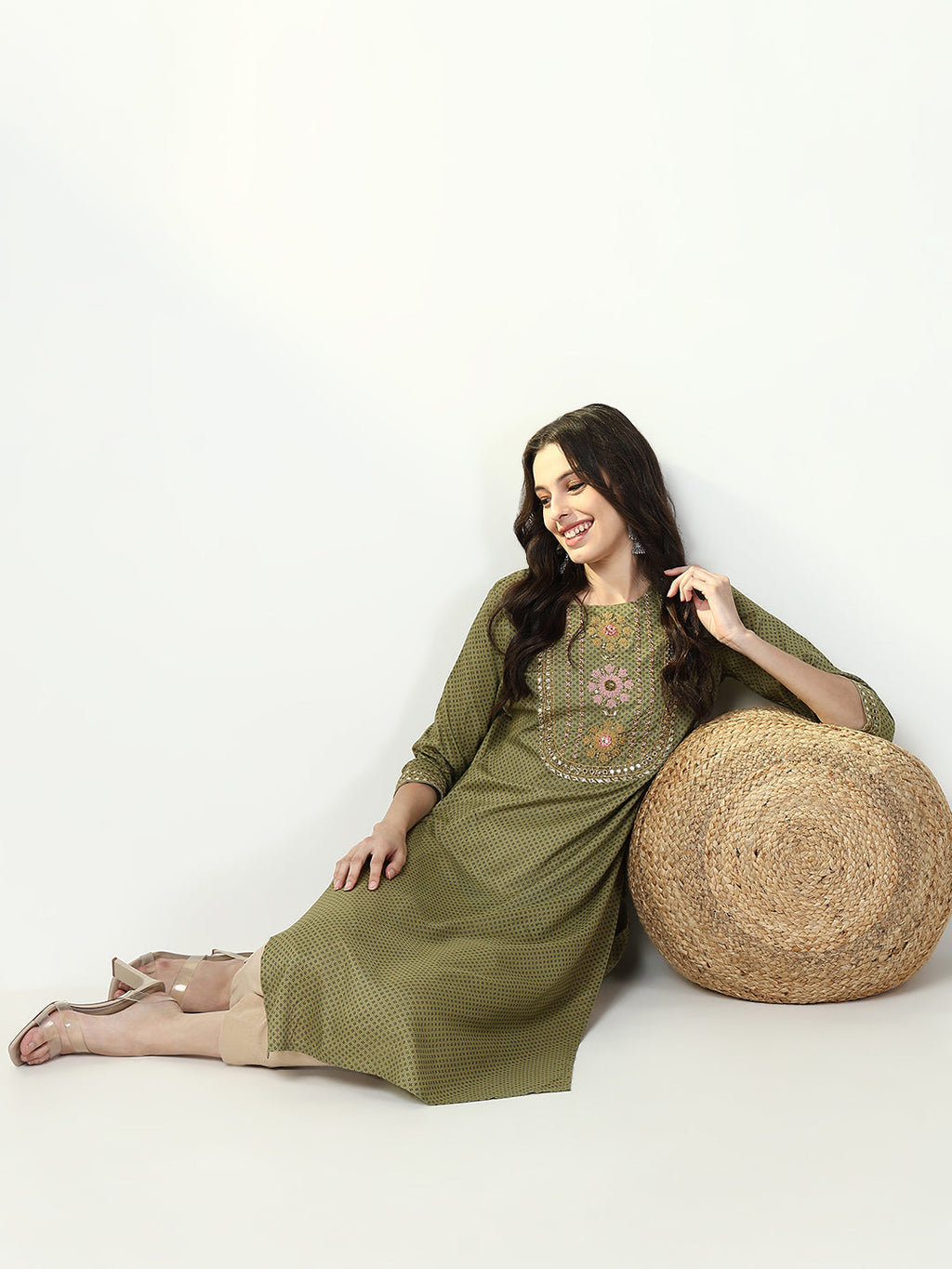 Women's Green Graphic Straight Kurta