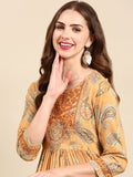 Women's Mustard Ethnic Motifs Printed Anarkali Kurta