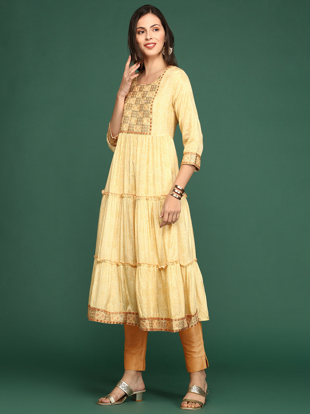 Women's Yellow Floral Printed Anarkali Kurta