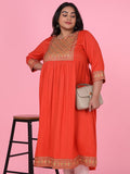 Women's Orange Woven Design A Line Kurta