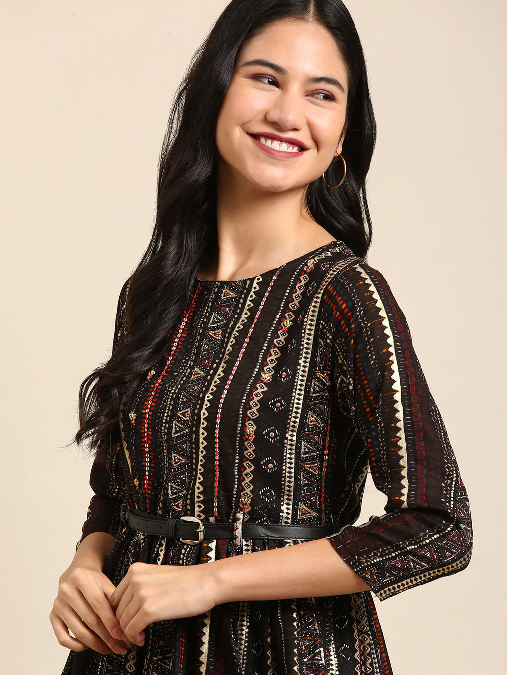Women's Black Embellished Anarkali Kurta