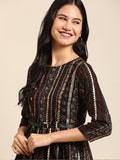 Women's Black Embellished Anarkali Kurta