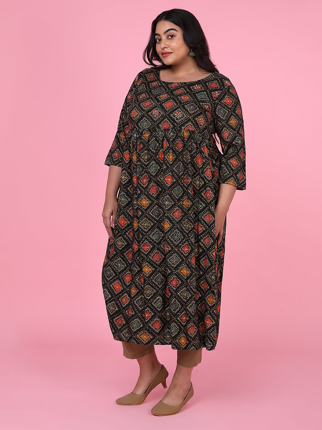 Women's Black Checked A Line Kurta