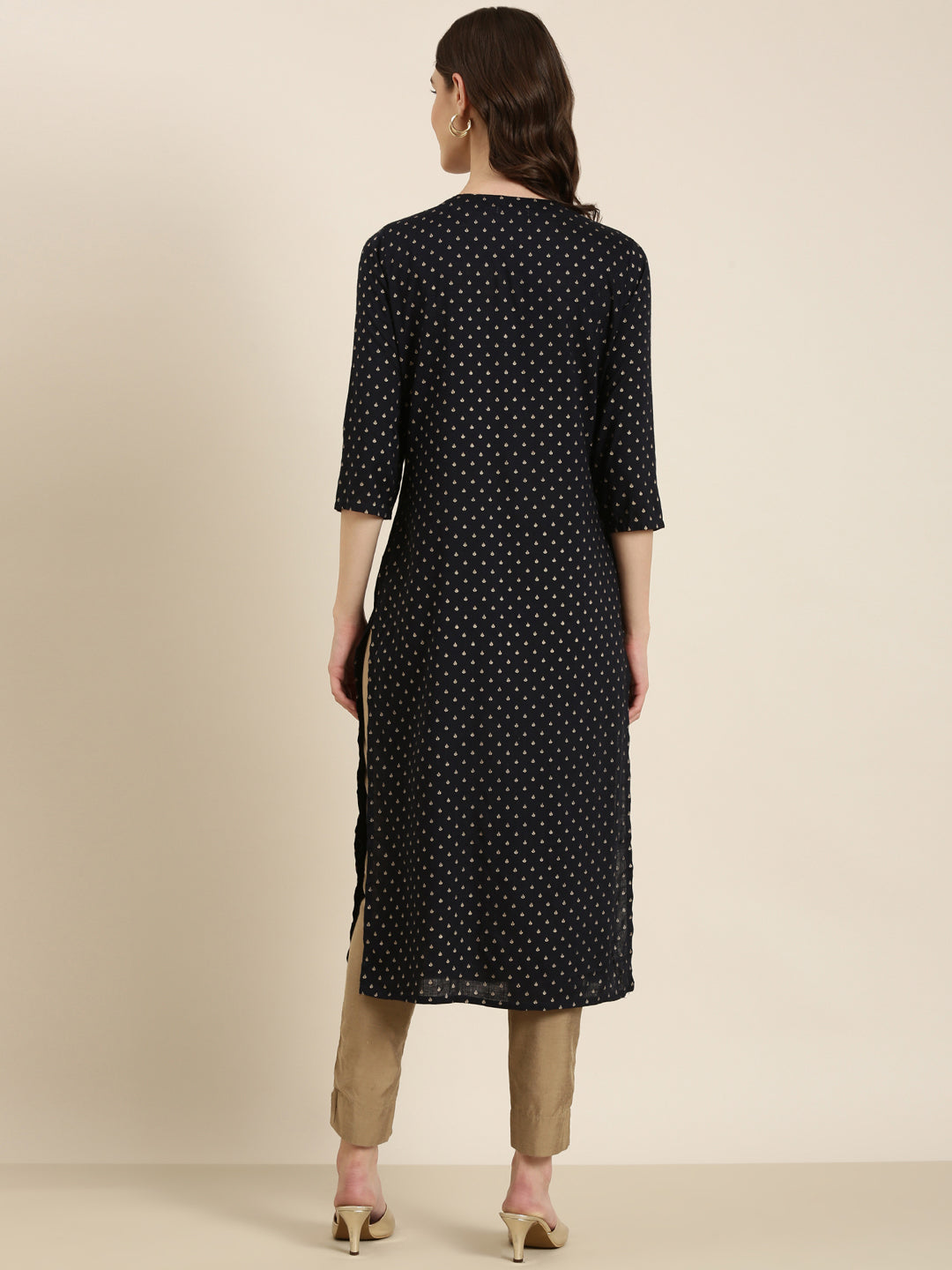 Women's Navy Blue Ethnic Motifs Printed Straight Kurta