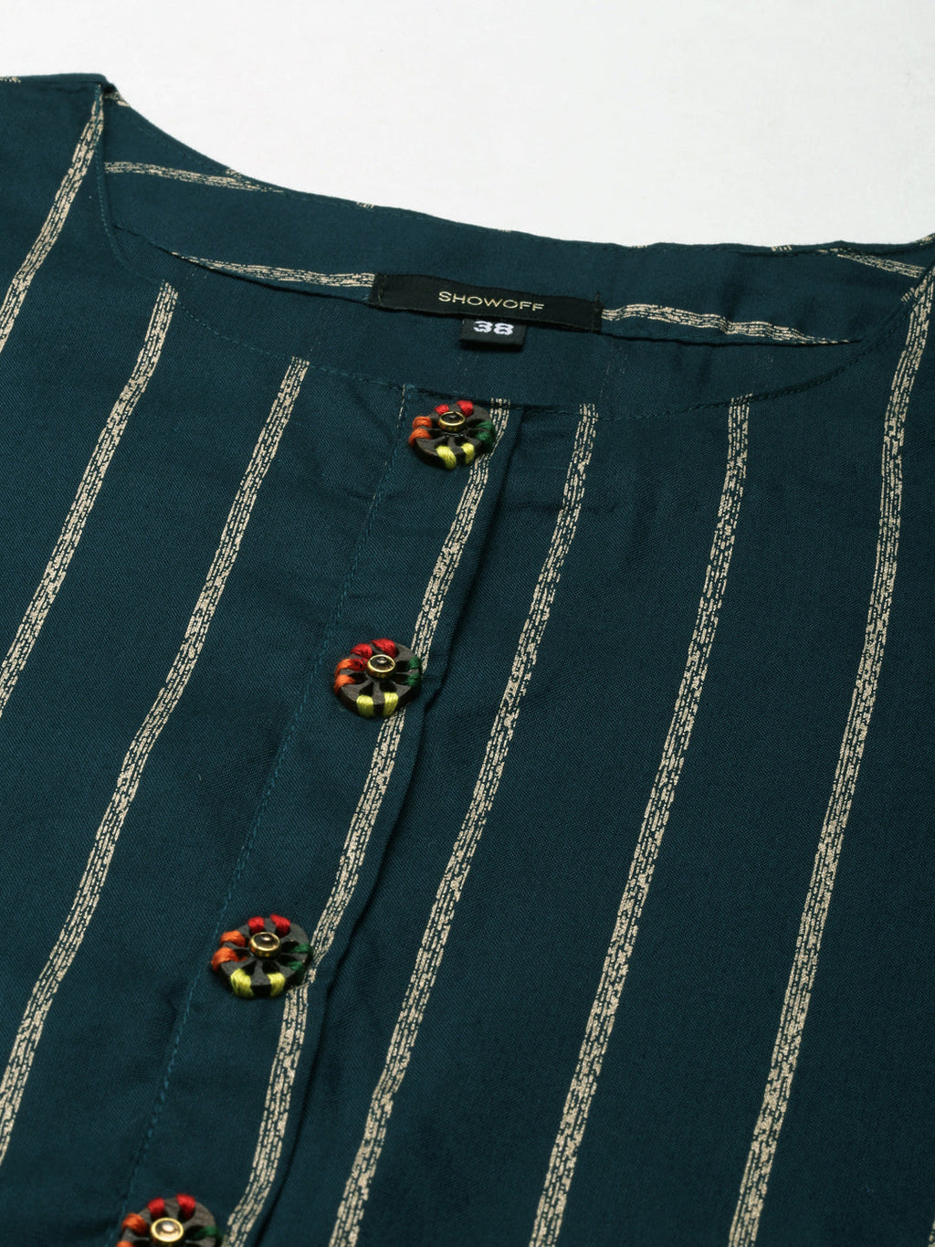 Women's Teal Striped Straight Kurta