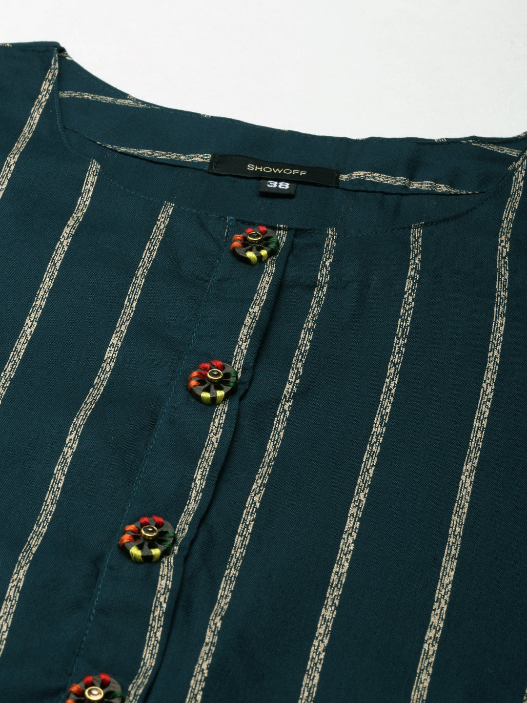 Women's Teal Striped Straight Kurta