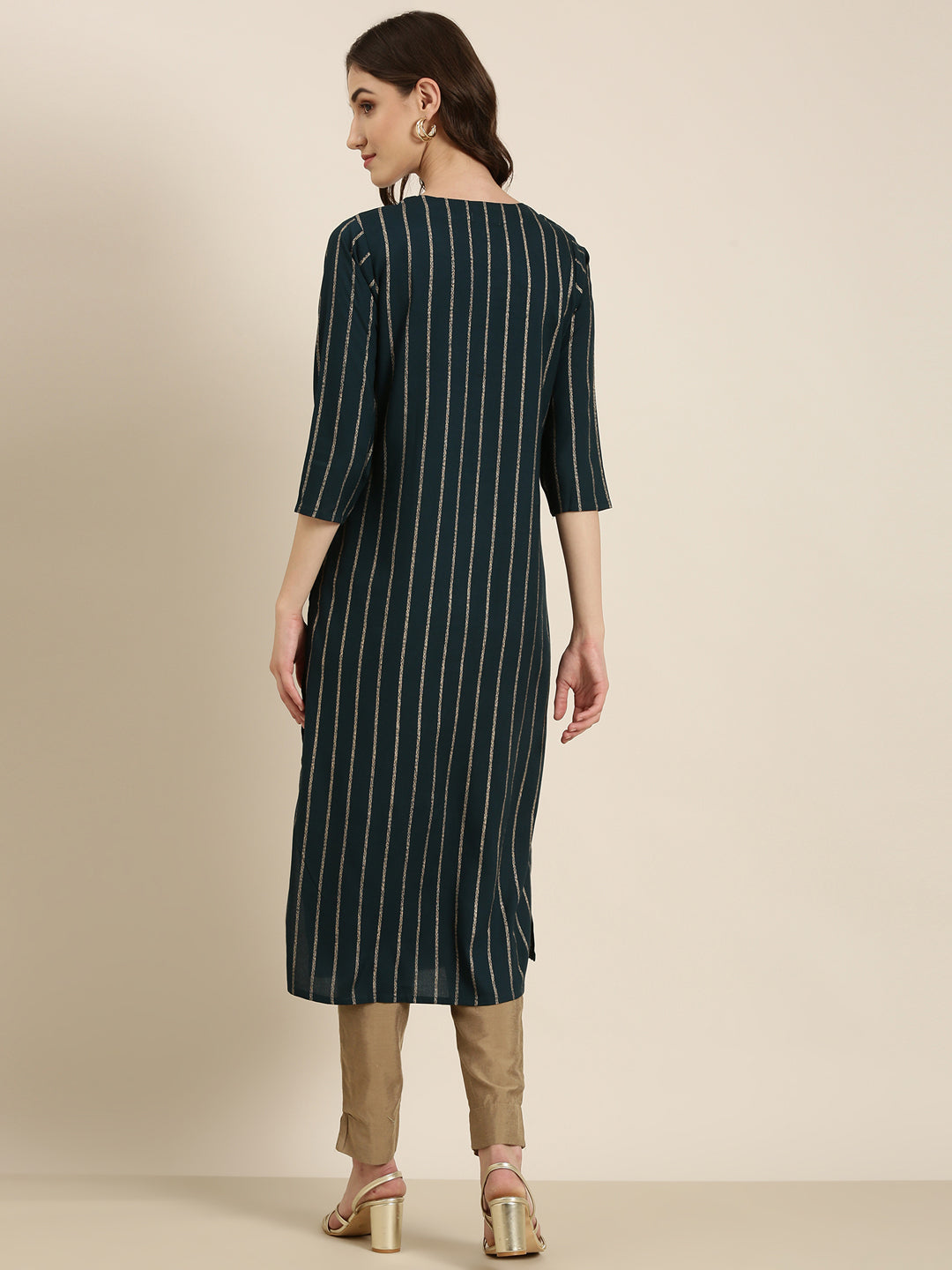 Women's Teal Striped Straight Kurta