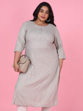 Women's Grey Floral Straight Kurta