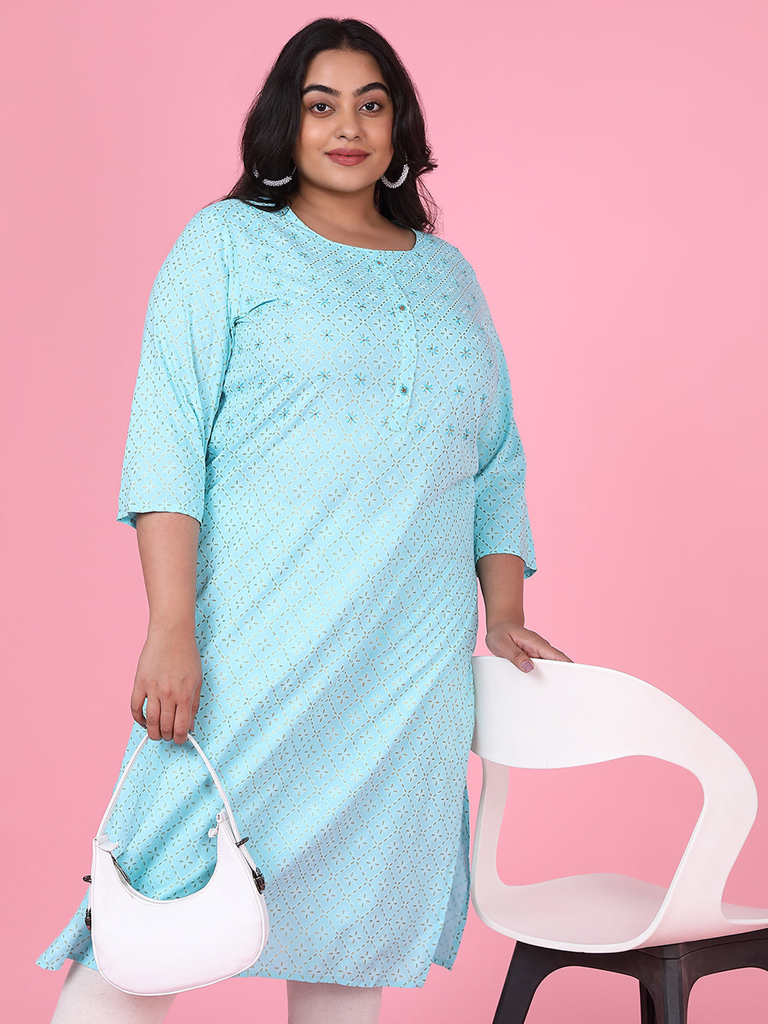 Women's Blue Floral Straight Kurta