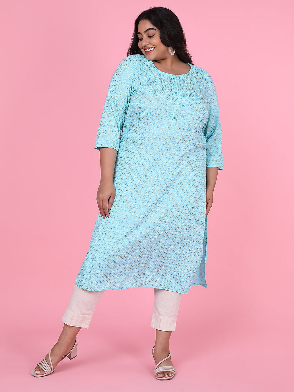 Women's Blue Floral Straight Kurta