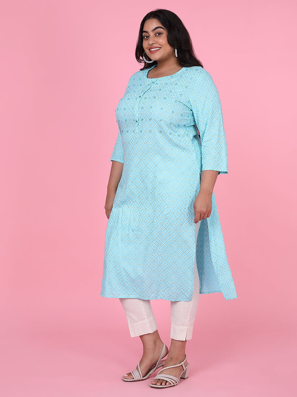 Women's Blue Floral Straight Kurta