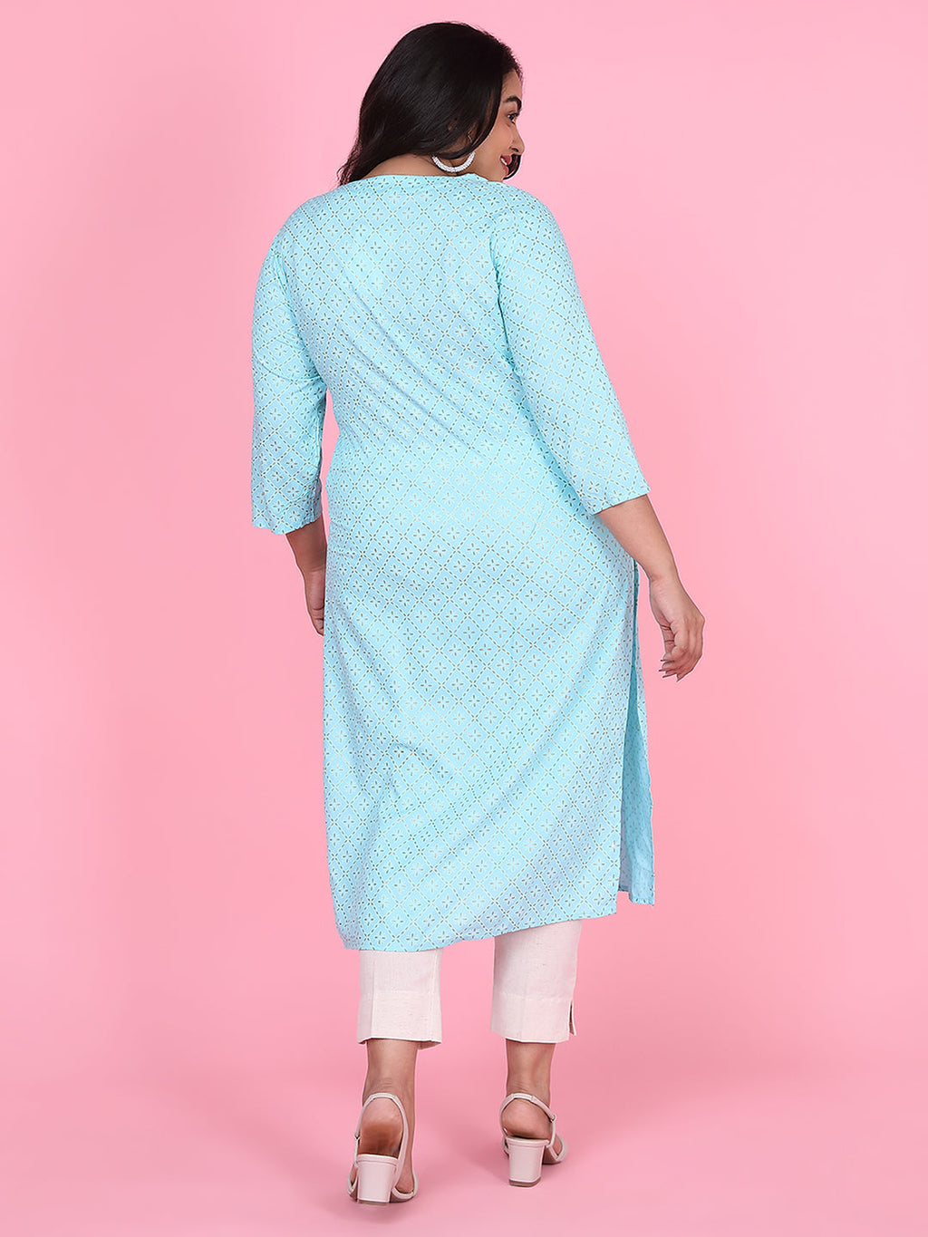 Women's Blue Floral Straight Kurta