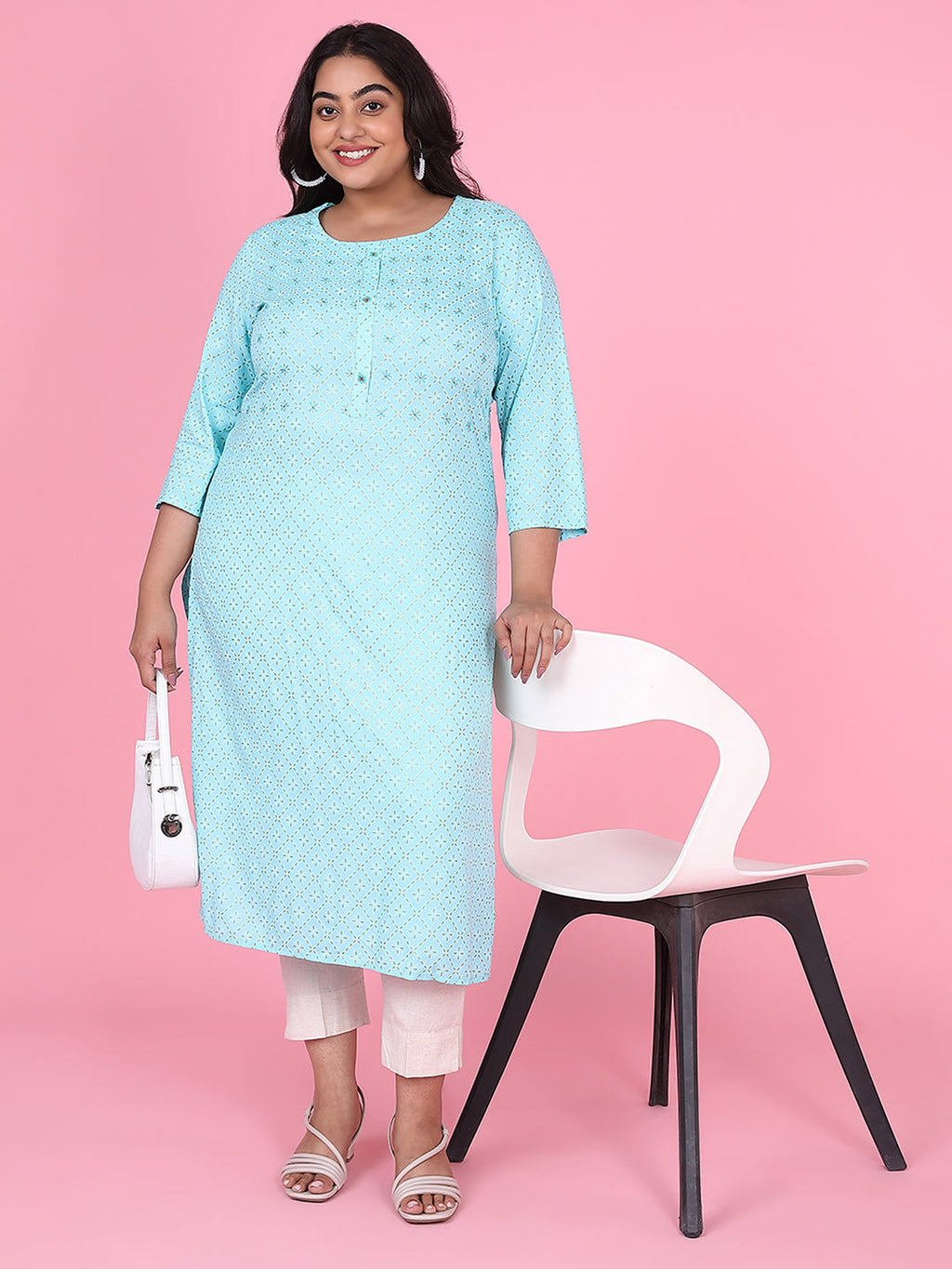Women's Blue Floral Straight Kurta
