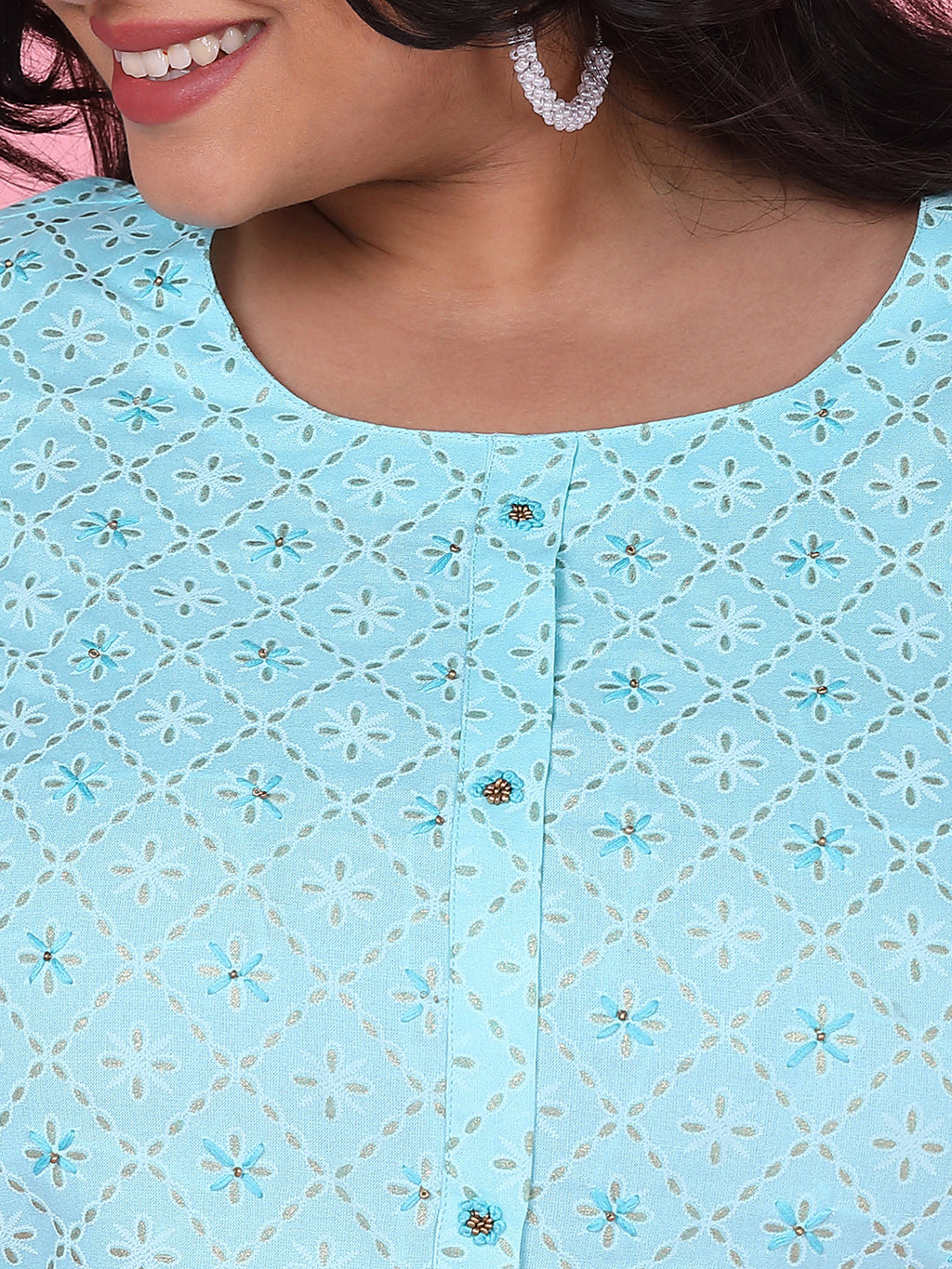 Women's Blue Floral Straight Kurta