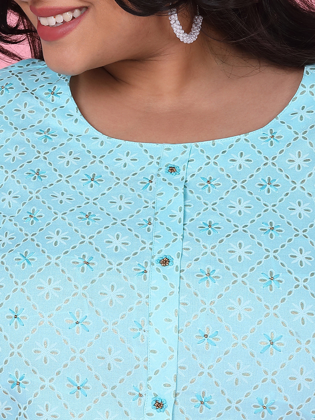 Women's Blue Floral Straight Kurta