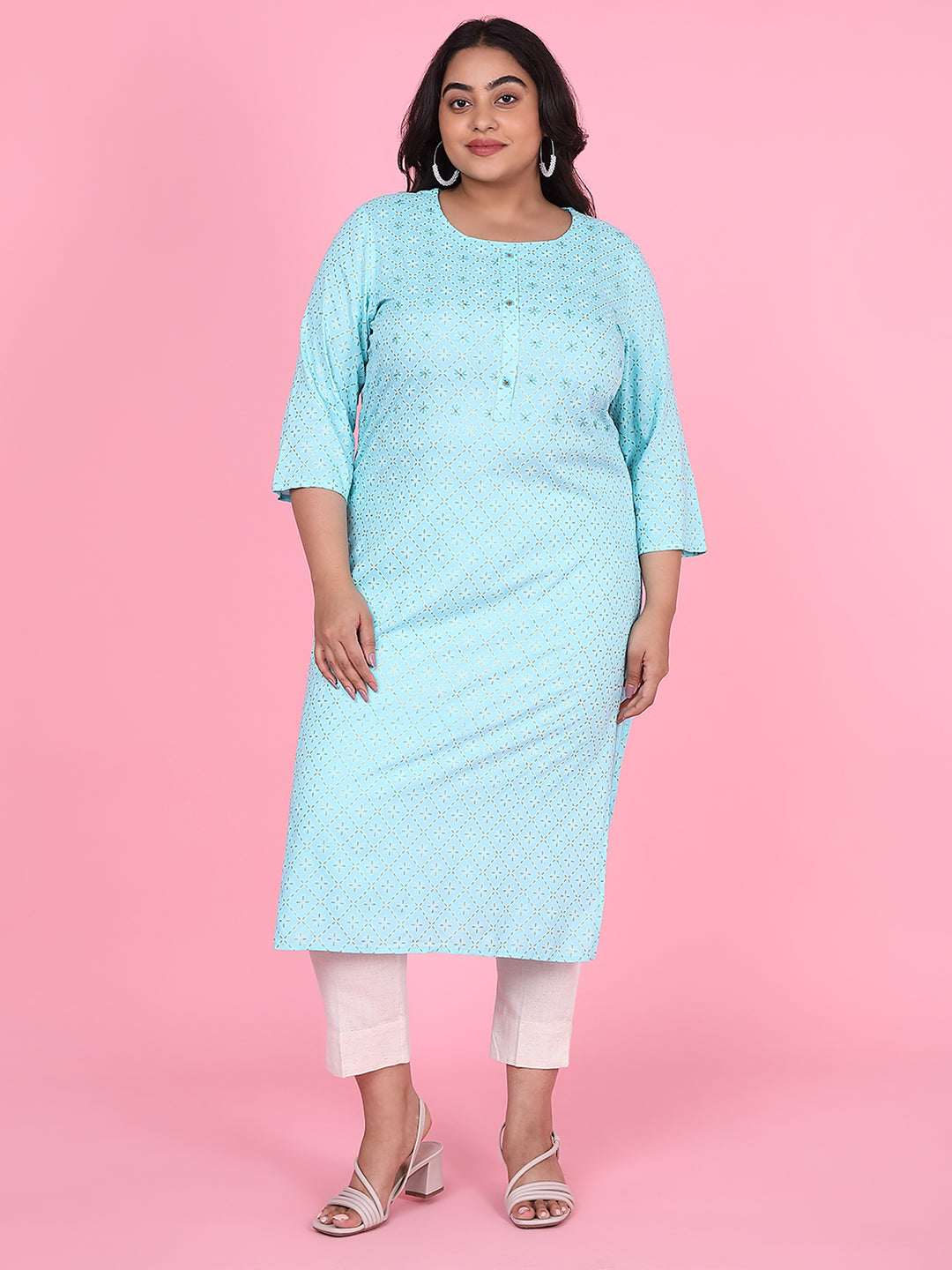 Women's Blue Floral Straight Kurta