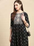 Women's Floral Black Anarkali Kurta