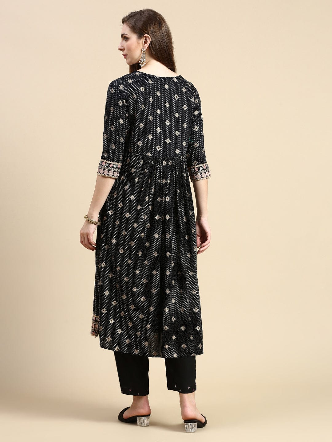 Women's Floral Black Anarkali Kurta