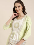 Women's Off White Embroidered Mirror Work Anarkali Kurta with Shrug