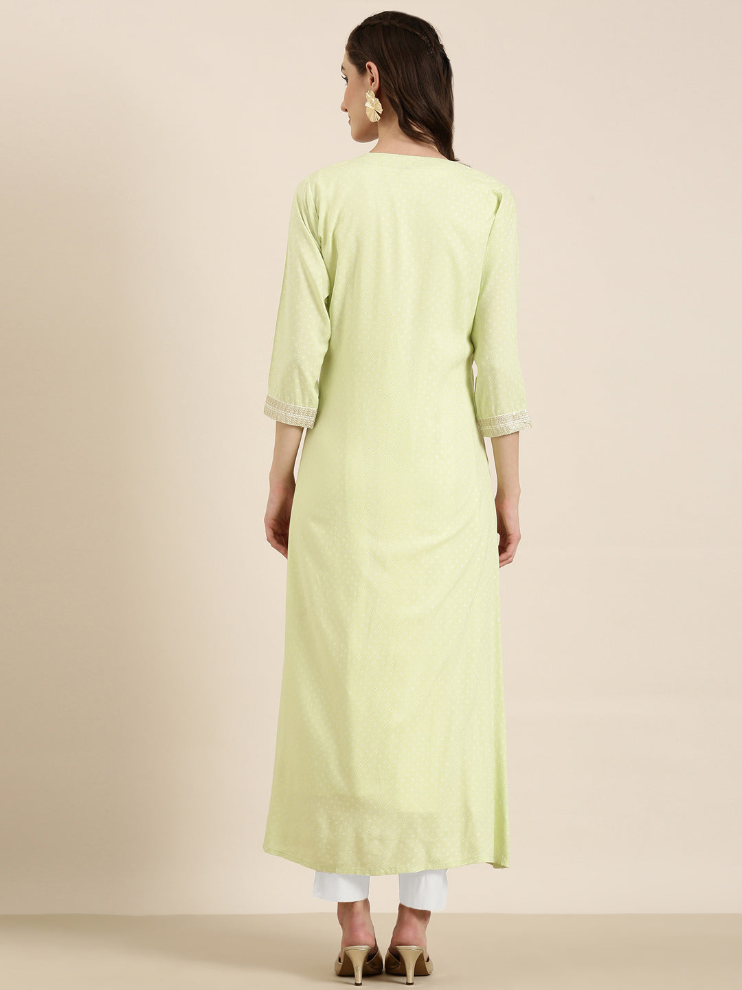 Women's Off White Embroidered Mirror Work Anarkali Kurta with Shrug