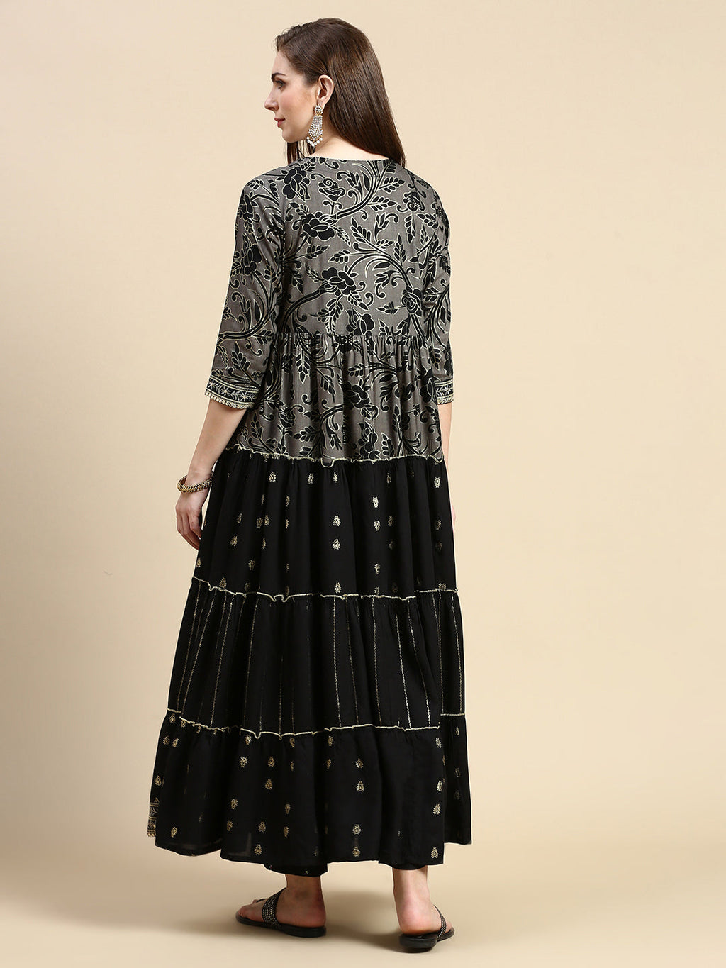 Women's Black Floral Anarkali Kurta