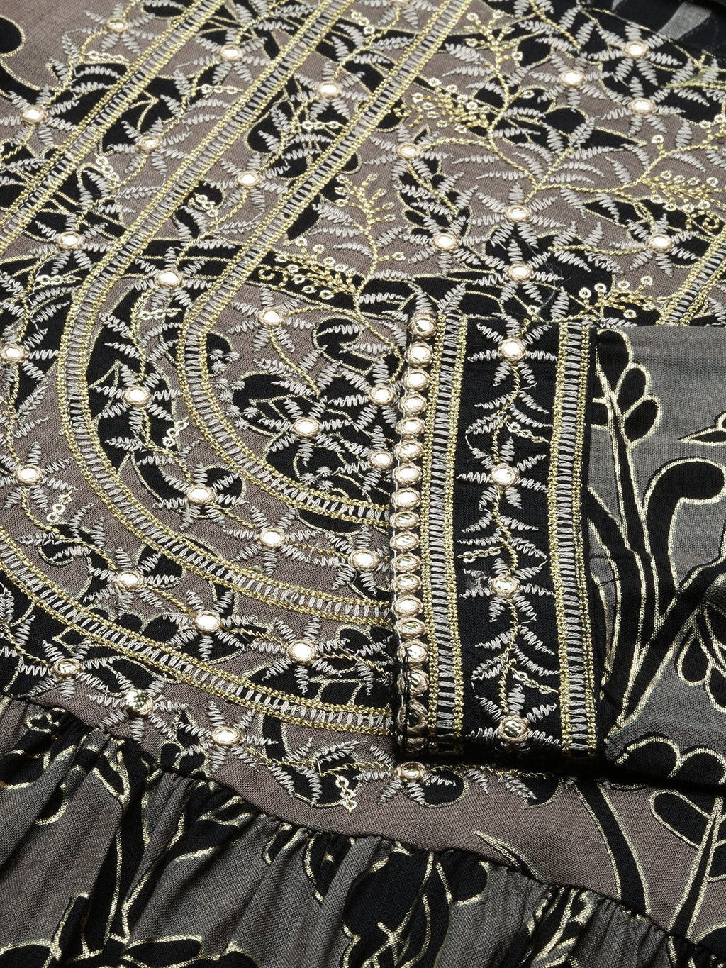 Women's Black Floral Anarkali Kurta