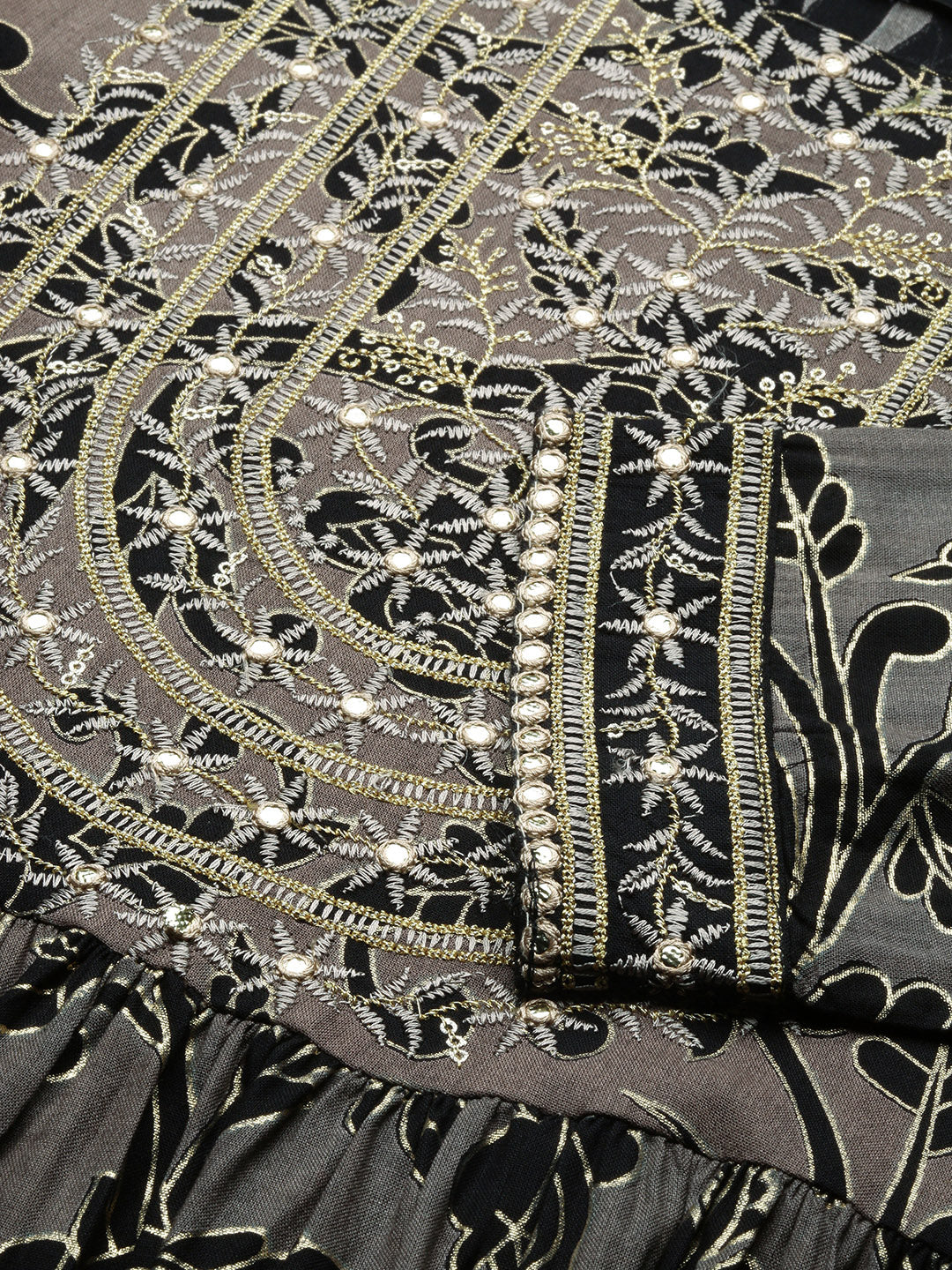 Women's Black Floral Anarkali Kurta
